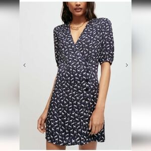 Maje Horse Print Navy Jacquered Dress